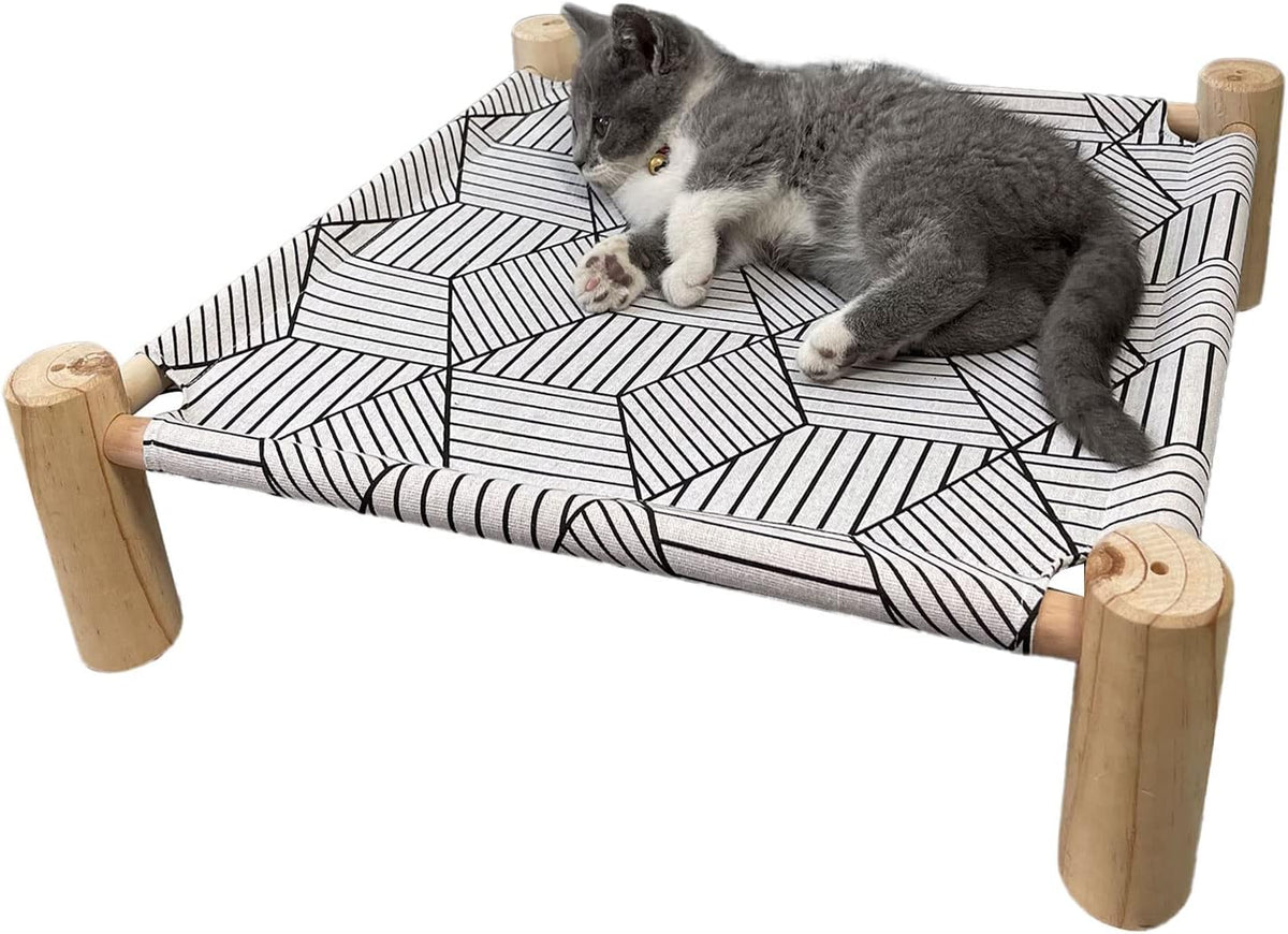Pozico Cat/Dog Bed Hammock Cat Bed, Wooden Dog Elevated Indoor Outdoor Beds, Raised Cat Cots Furniture Pet Bed Puppy Bed