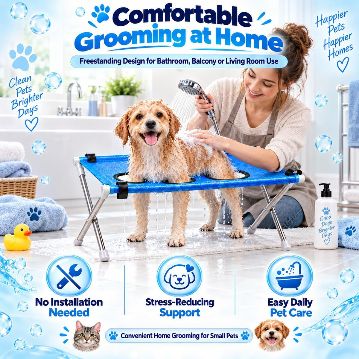 Dog Grooming Hammock with Foldable Stand for Bathing and Showering Pets