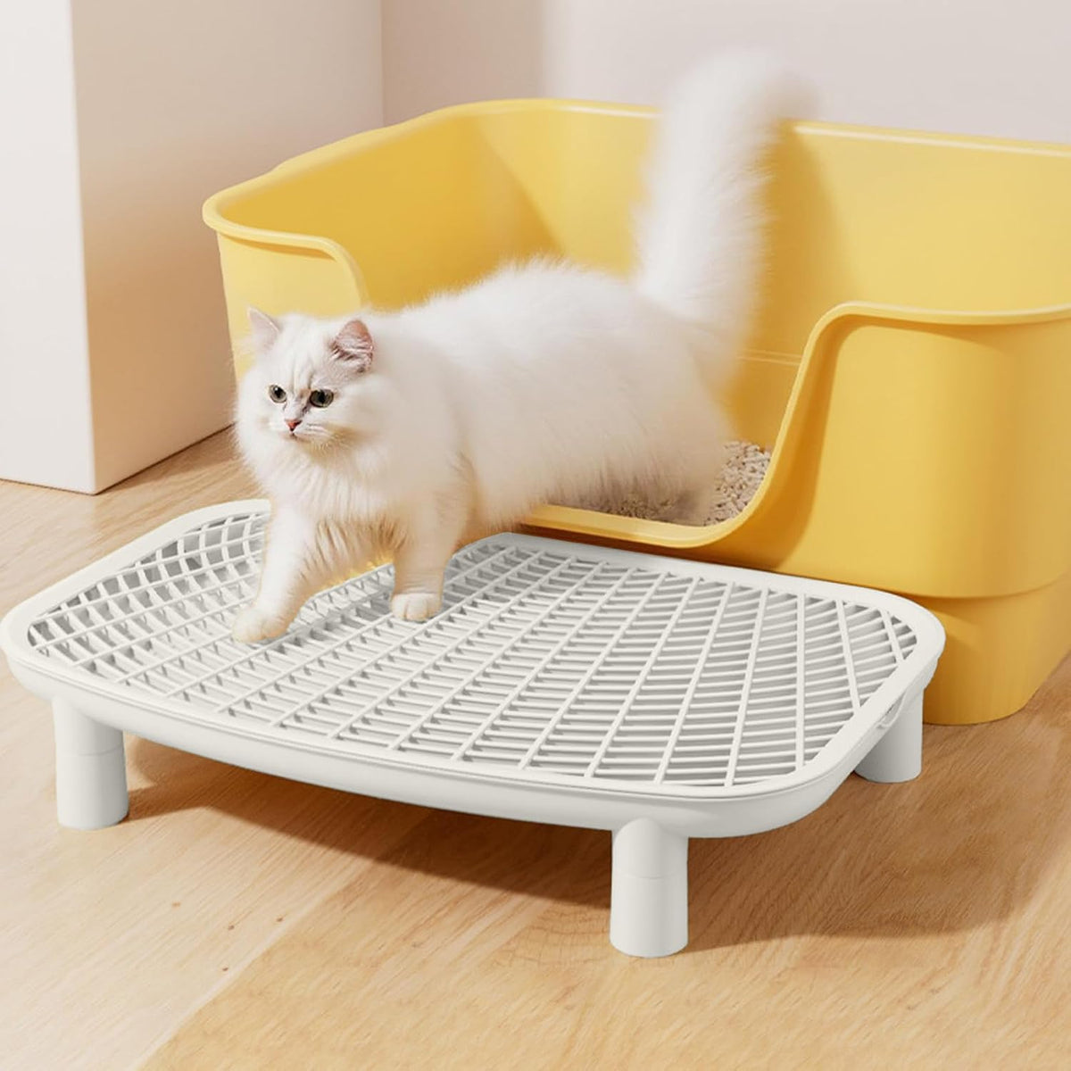 Litter Catching Step for Cat Litter Box Litter Trap Stool, White