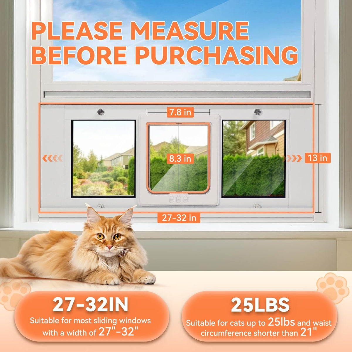 LIBBEPET Cat Door for Window, Adjustable Window Width 27"-32", Medium