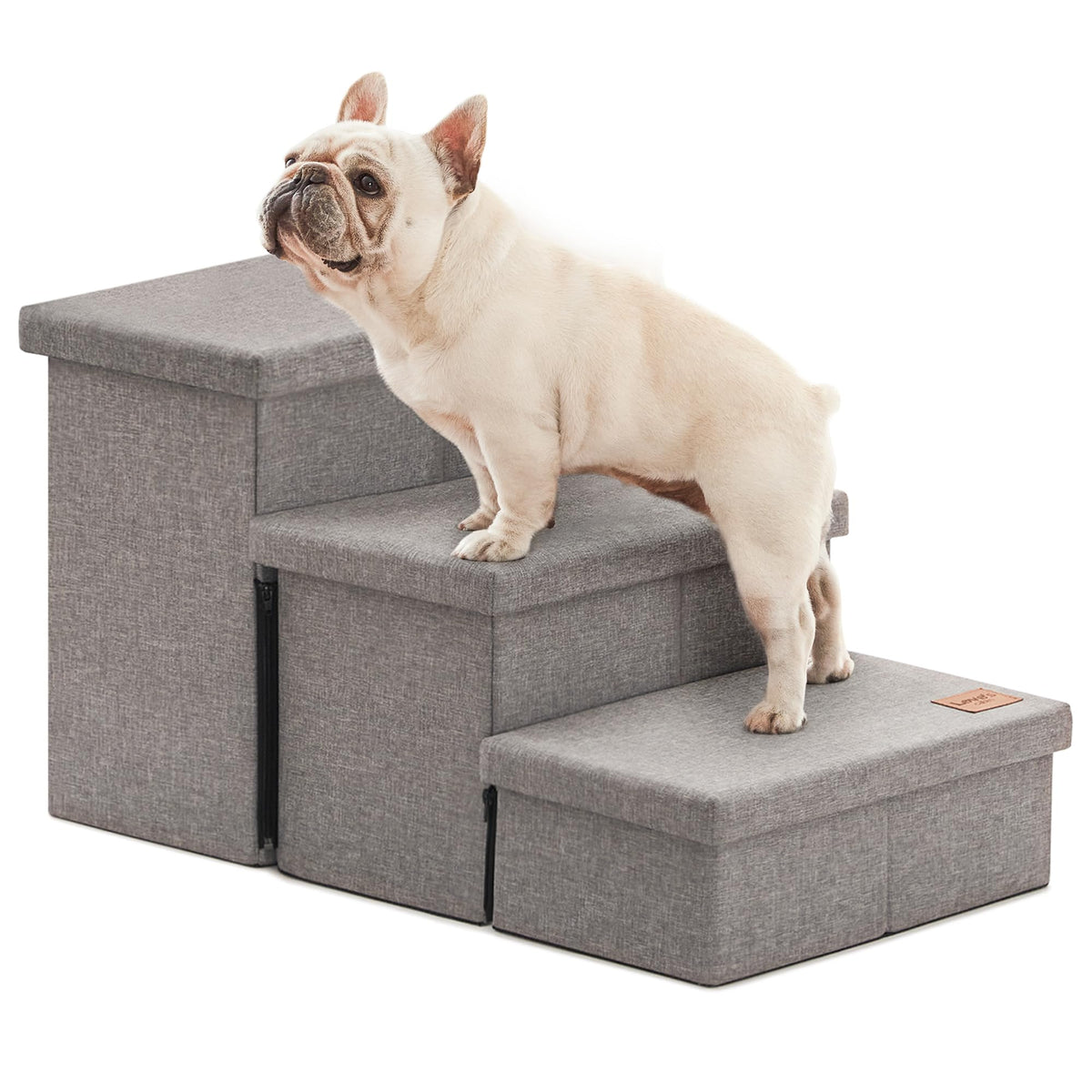 Love's cabin Dog Stairs for High Bed, Foldable Pet Stairs for Small Medium or Large Dogs Puppy with Storage for Bed or Couch, Cat Dog Steps Ramp with Zip up to 200 lbs, Solid Grey, 3 Steps