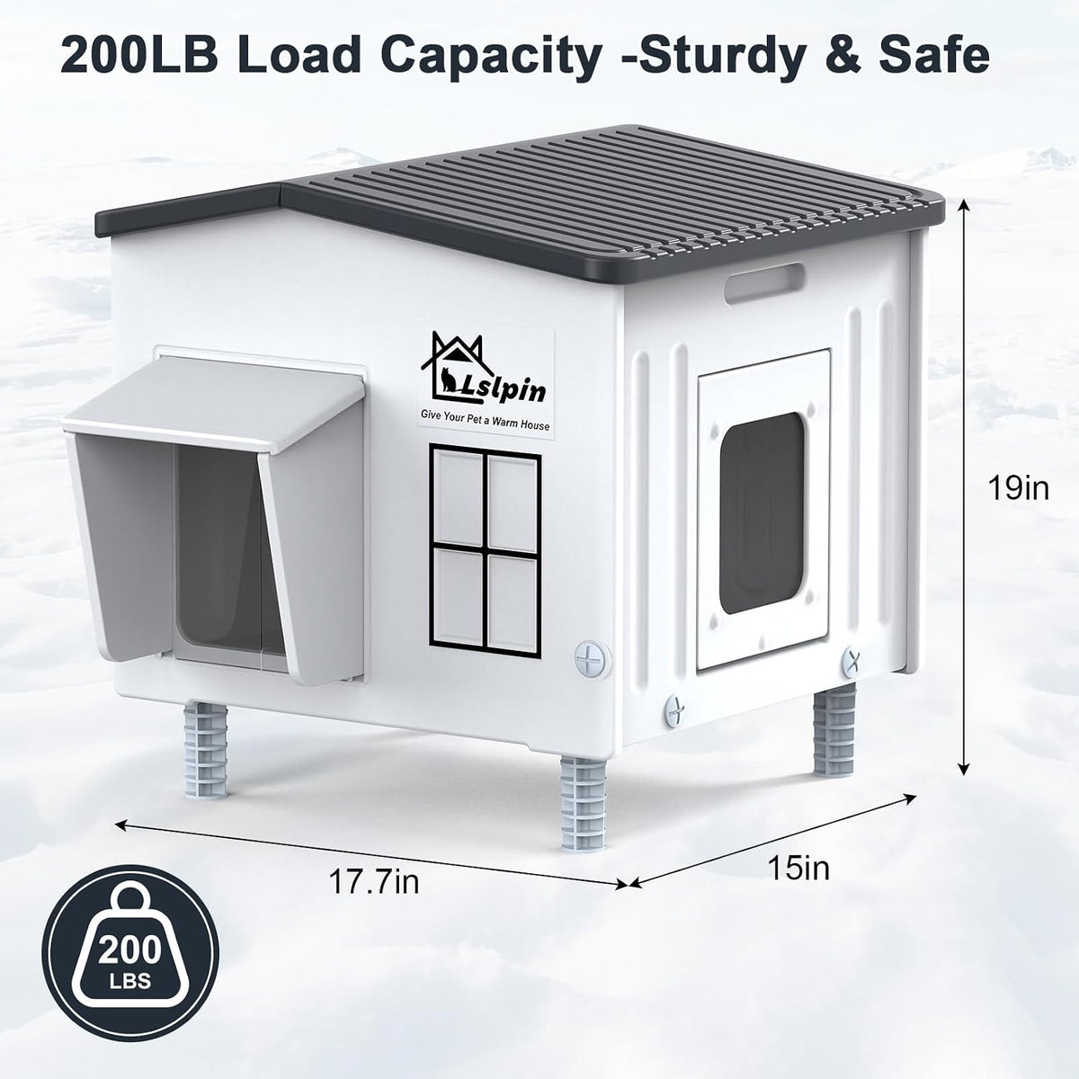 Heated Cat House for Outside Cats in Winter, Indestructible Heated Outdoor Cat House Weatherproof with Elevated Feet & E
