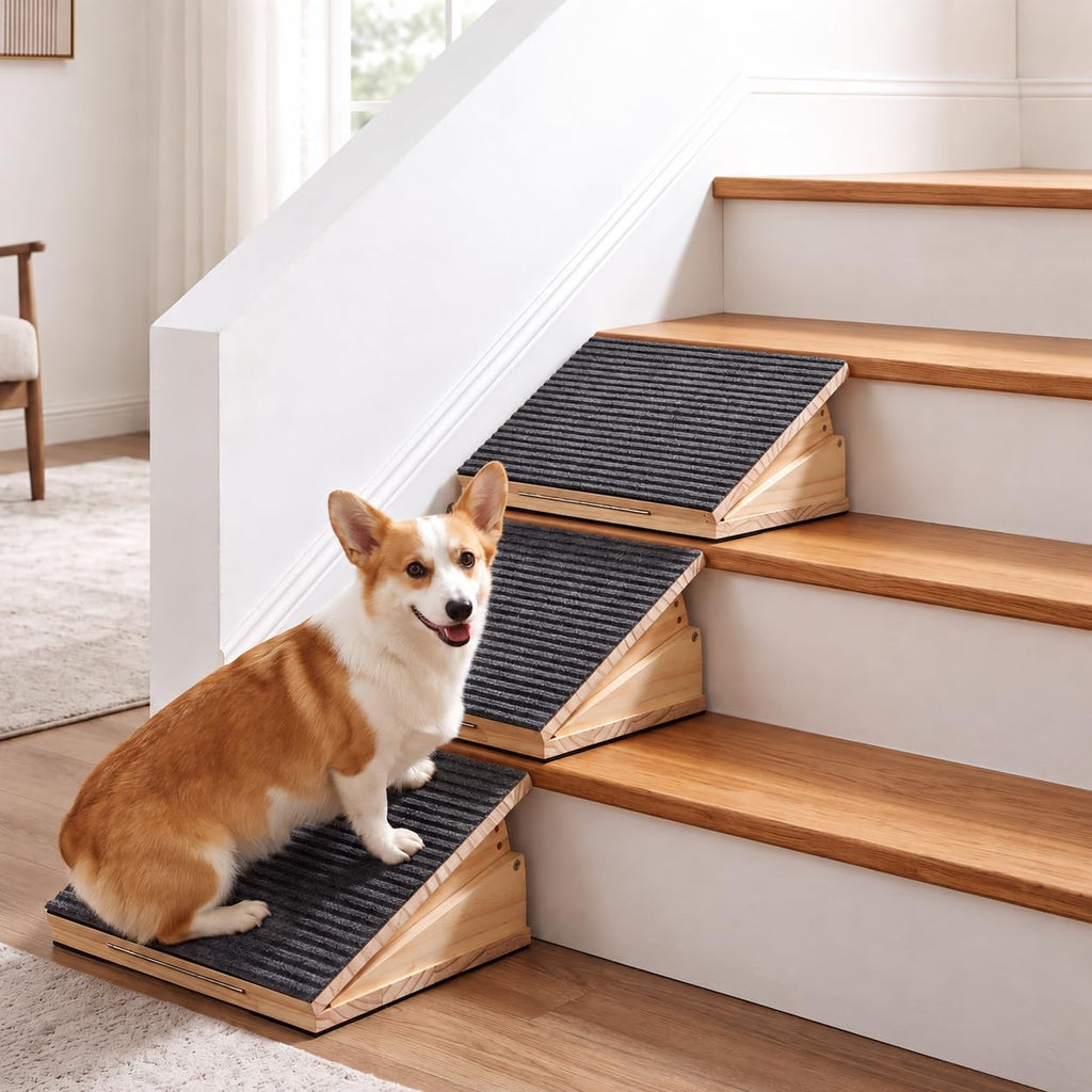 Dog Ramp for Stairs, Adjustable Wooden Pet Ramp with Anti-Slip Carpet (2)