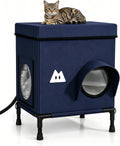 Heated Outdoor Cat House for Outside (Dark Blue,15.8"x15.8"x15.8")