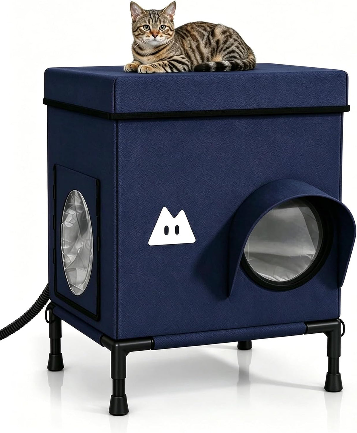 Heated Outdoor Cat House for Outside (Dark Blue,15.8"x15.8"x15.8")