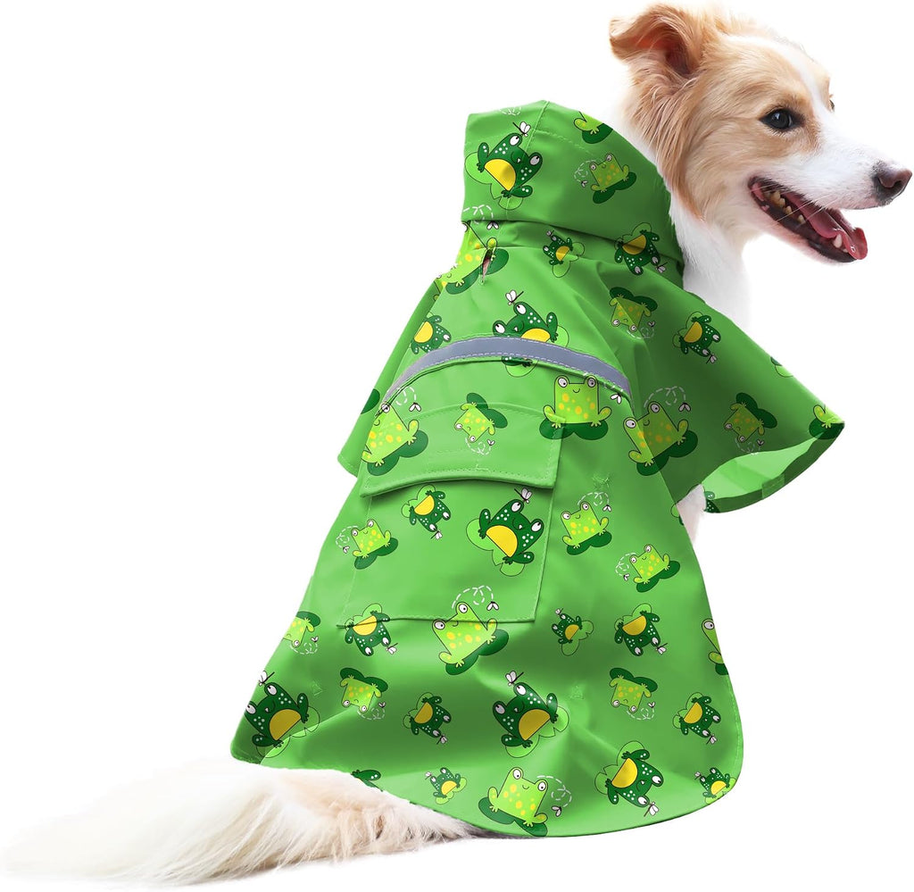 Large Dog Raincoat Adjustable Pet Water Proof Clothes Lightweight Rain Jacket Poncho Hoodies with Strip Reflective (XL, 