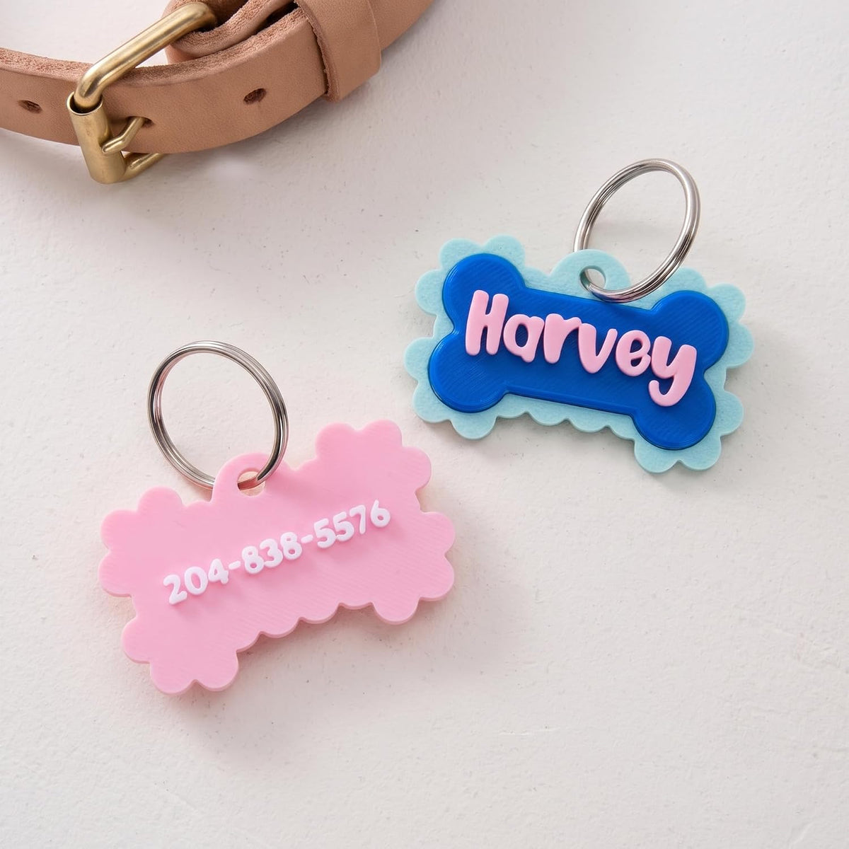 Personalized 3D Printed Bone Pet Name Tag with Phone Number for Pet Owners