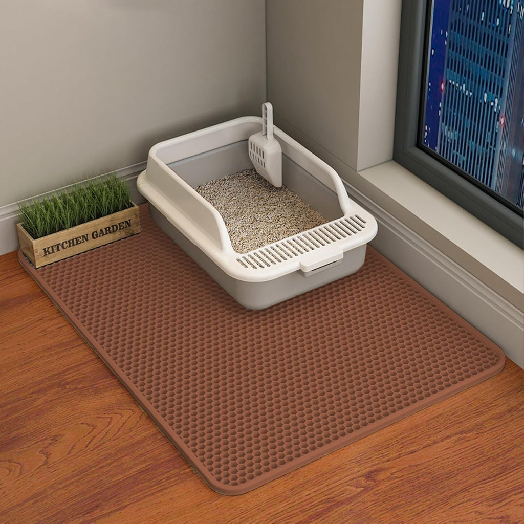 Cat Litter Mat, Double Layer Cat Litter Box Mat (35x24 Inch, Khaki)