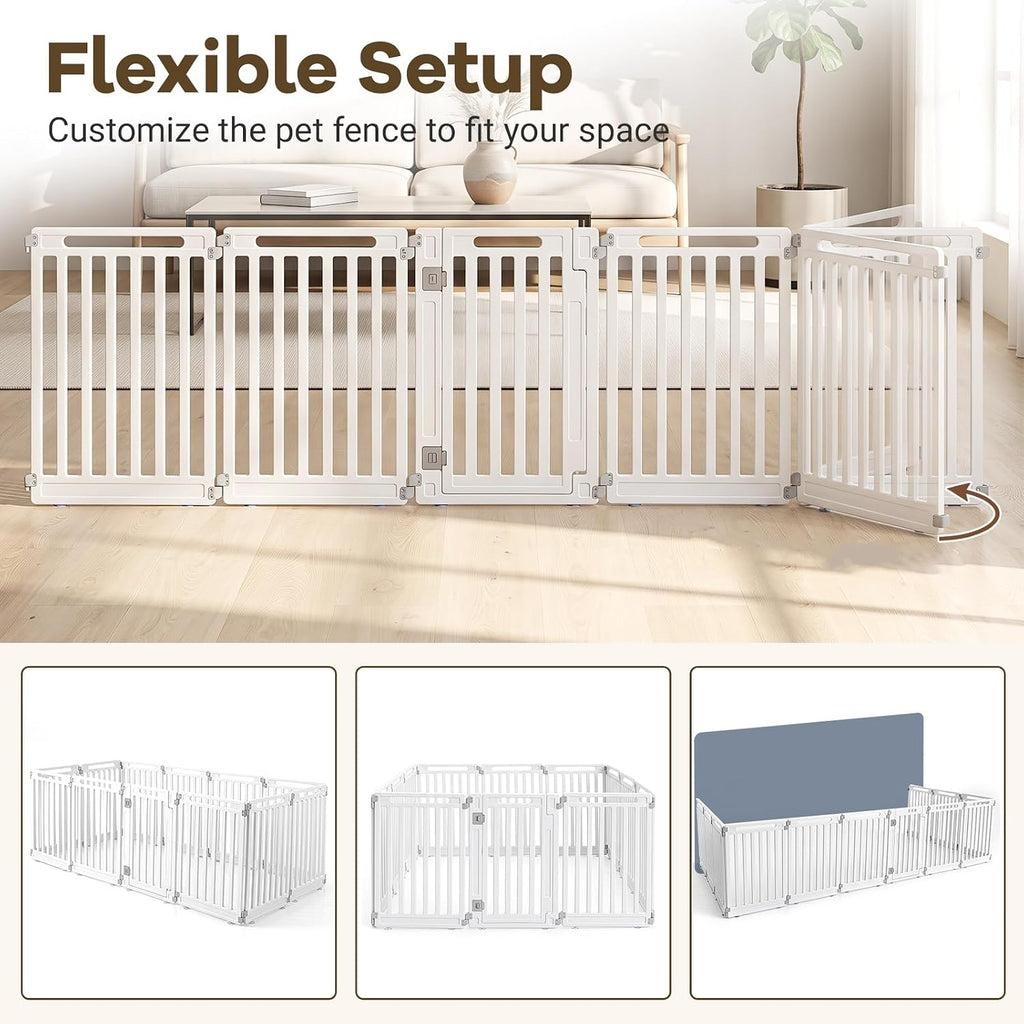 GIANTEX 10 Panel Dog Playpen, 32'' Plastic Pet Fence, Lockable Door, White