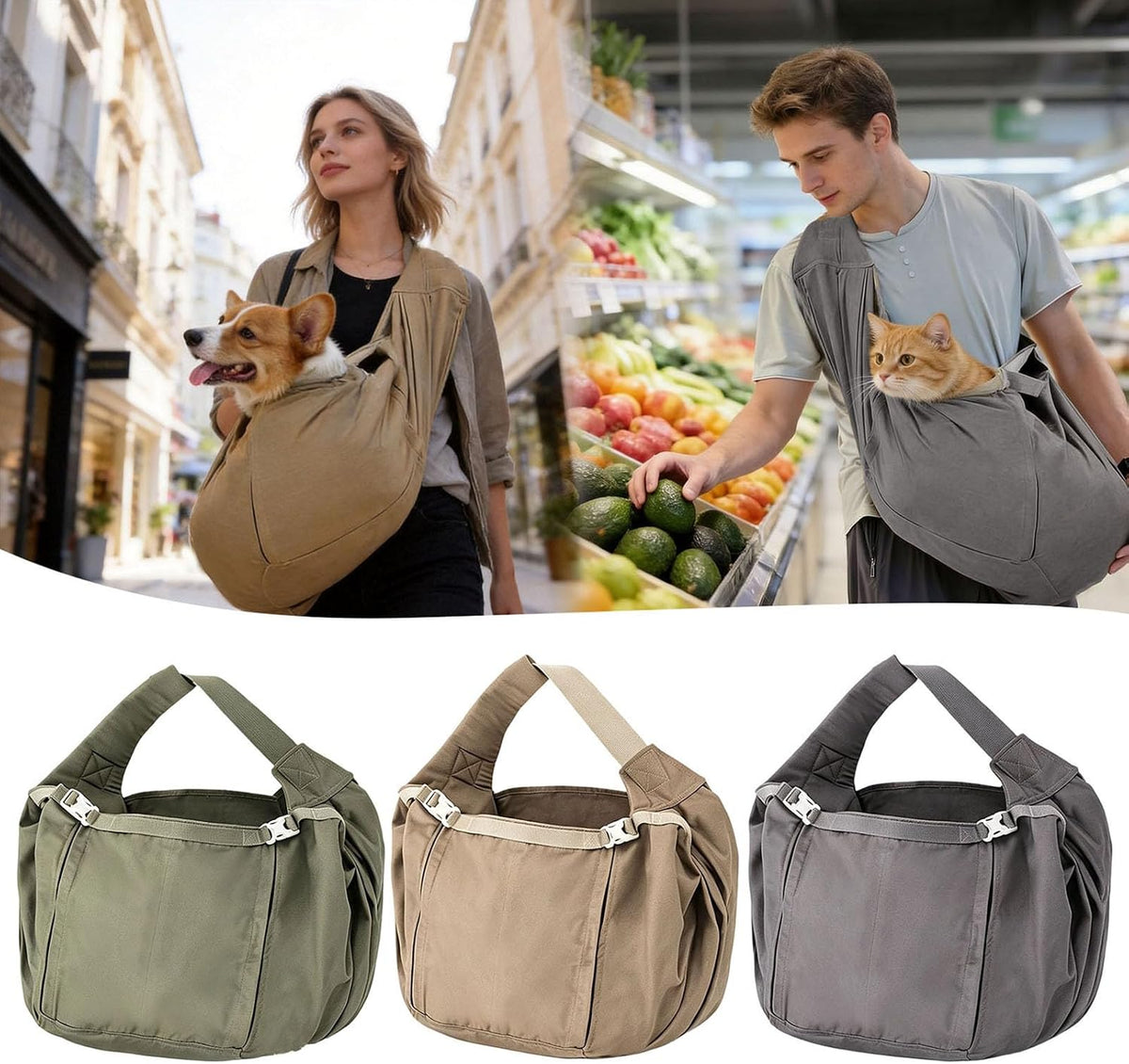 Large Dog Sling Carrier for Pets up to 40 Lbs, Heavy‑Duty Canvas Pet Sling