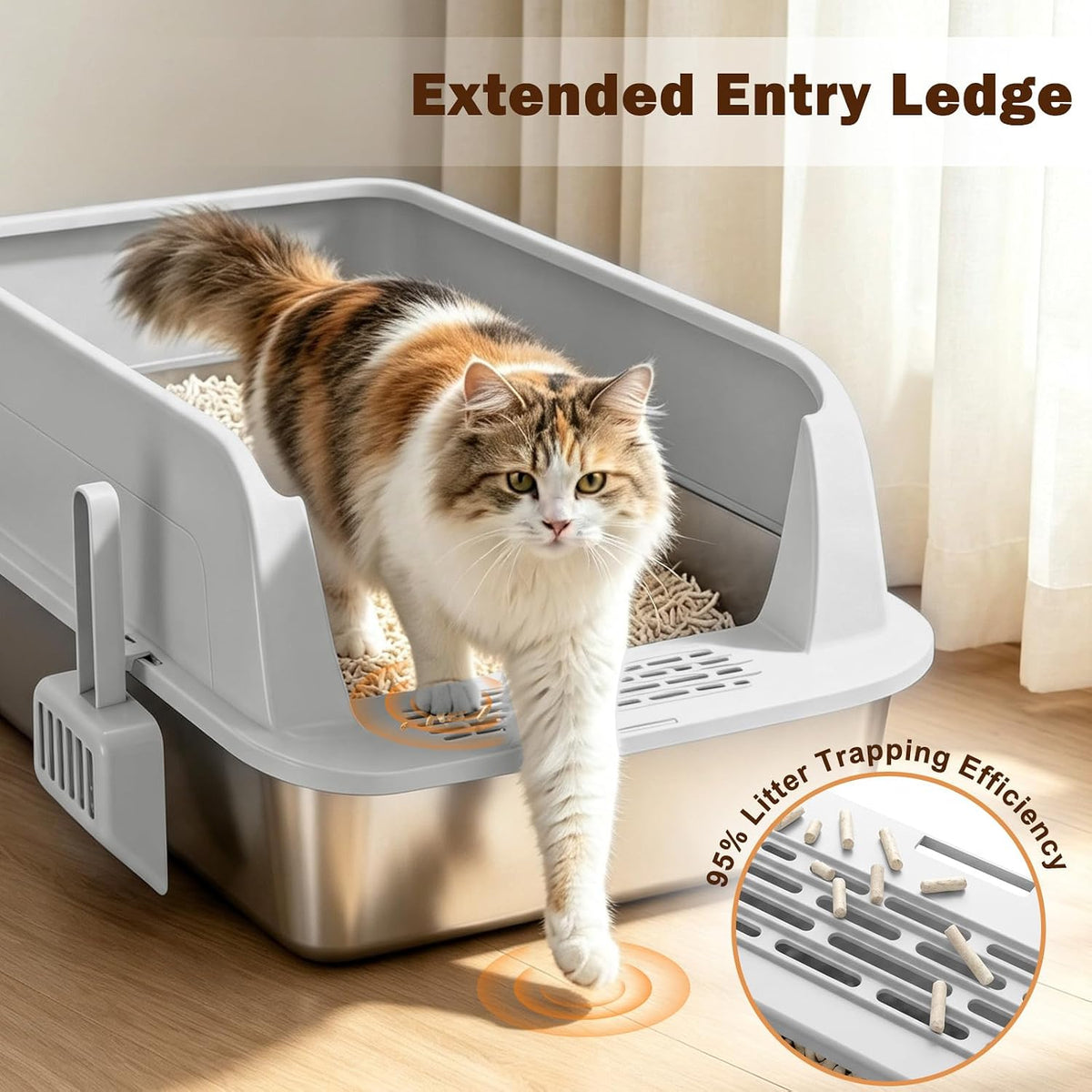 AIPERRO Stainless Steel Litter Box with Lid | XL Metal Enclosed Cat Litter Boxes with High Sided for Big Cats | Anti-Uri