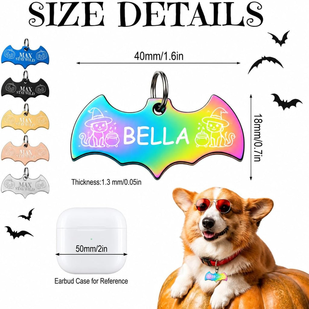 10 pcs Custom Bat Pet ID Tags, Engraved Stainless Steel Dog Cat Tags