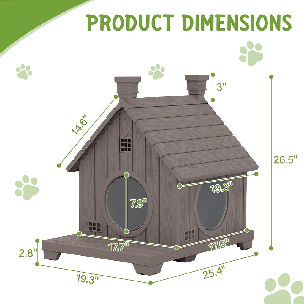 Outdoor Cat House Weatherproof, Durable Resin Cat Houses for Outdoor Indoor Cats, Litter Box Enclosure with Elevated Bas