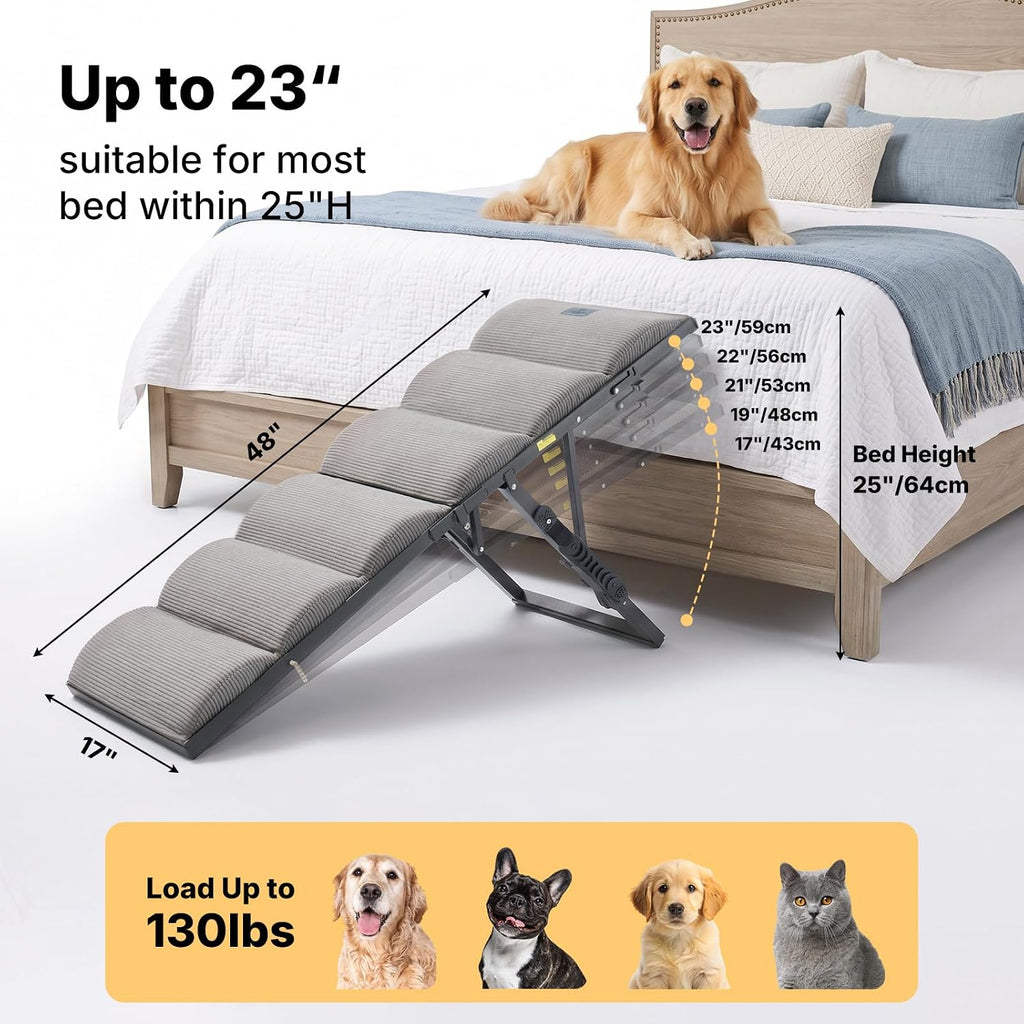 Veehoo Dog Ramp for Bed Couch Small Large Dogs, Foldable Pet Ramp 17“-23''H
