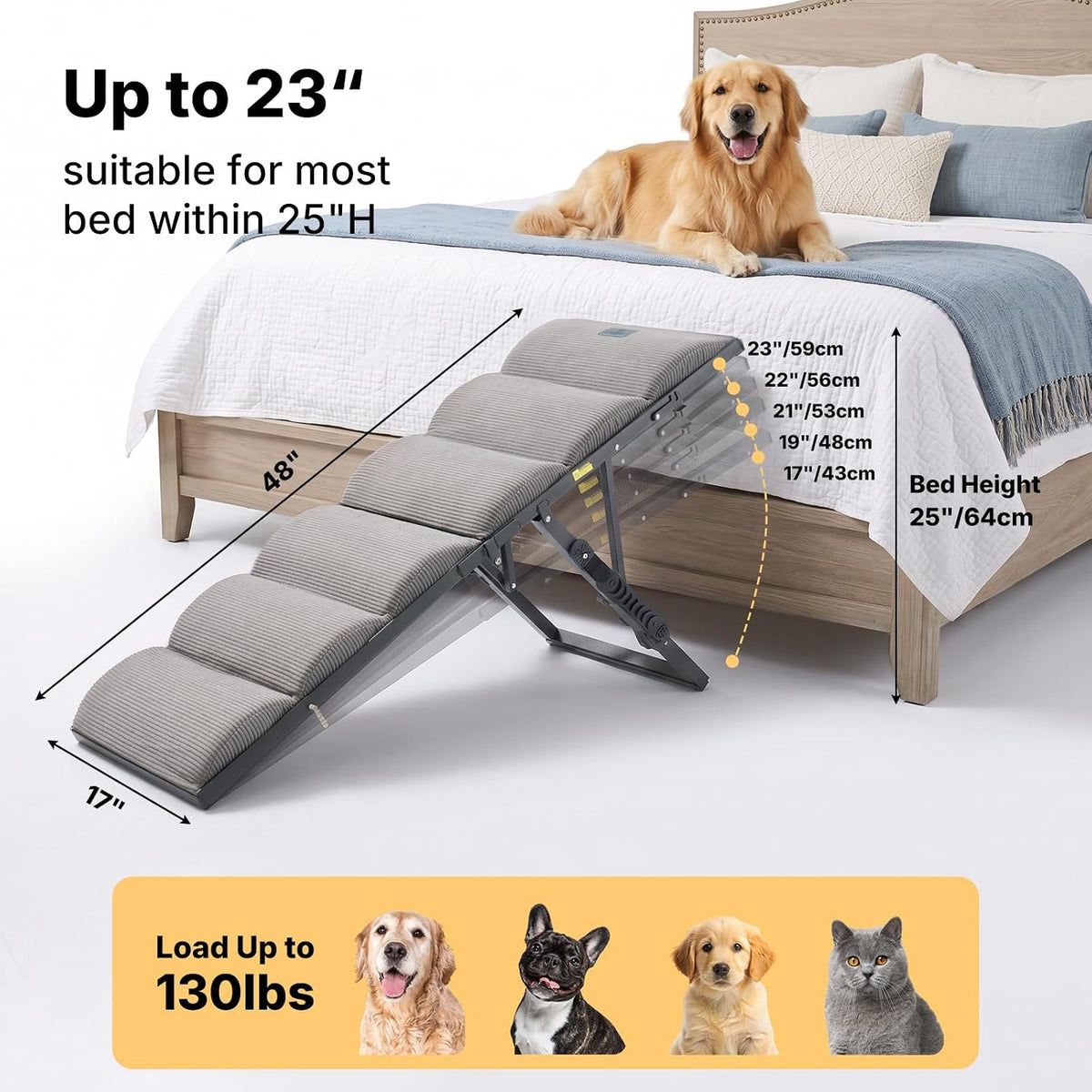 Veehoo Dog Ramp for Bed Couch Small Large Dogs, Foldable Pet Ramp 17“-23''H