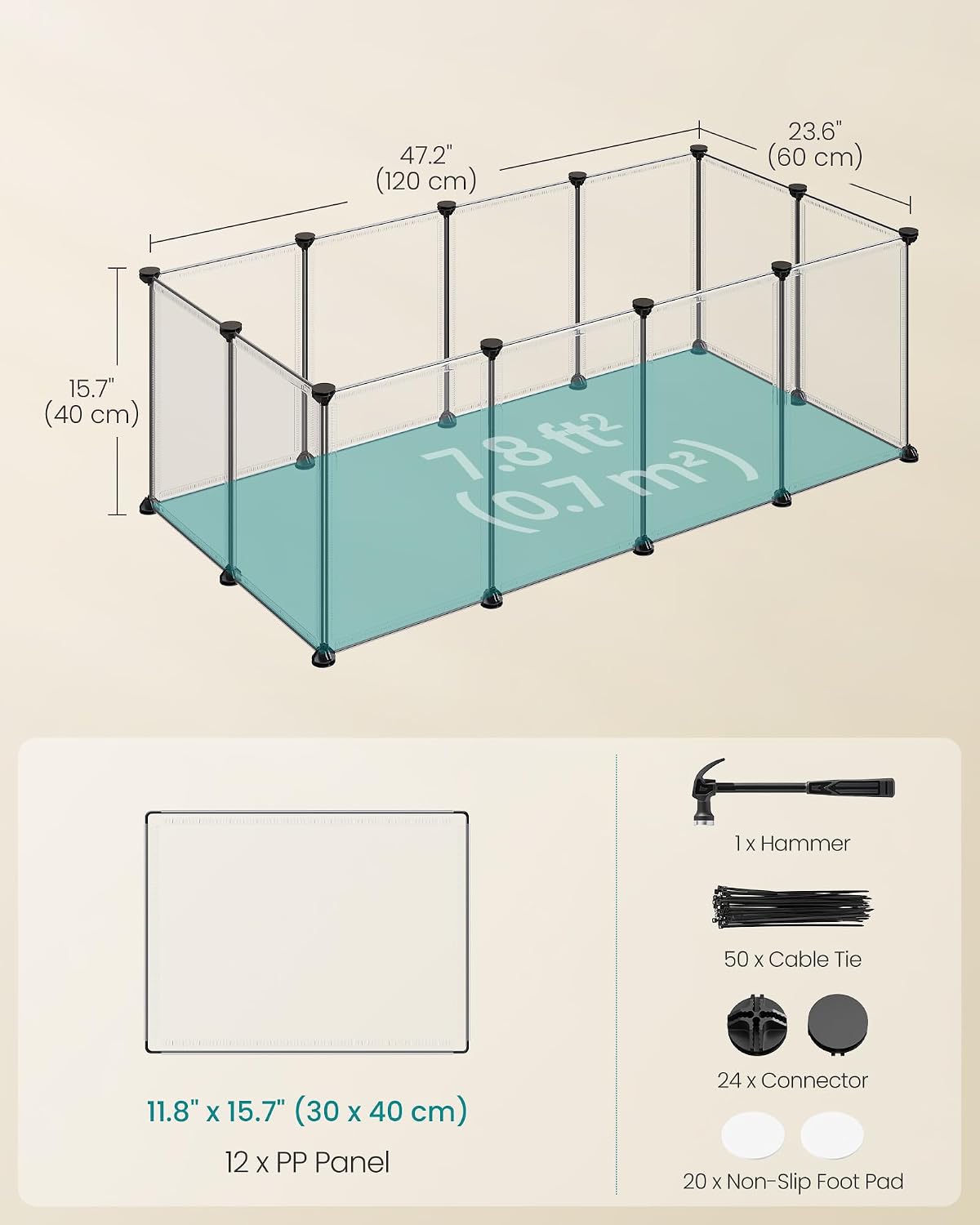 SONGMICS Pet Playpen, Clear Plastic Modular Enclosure, DIY Indoor Fence