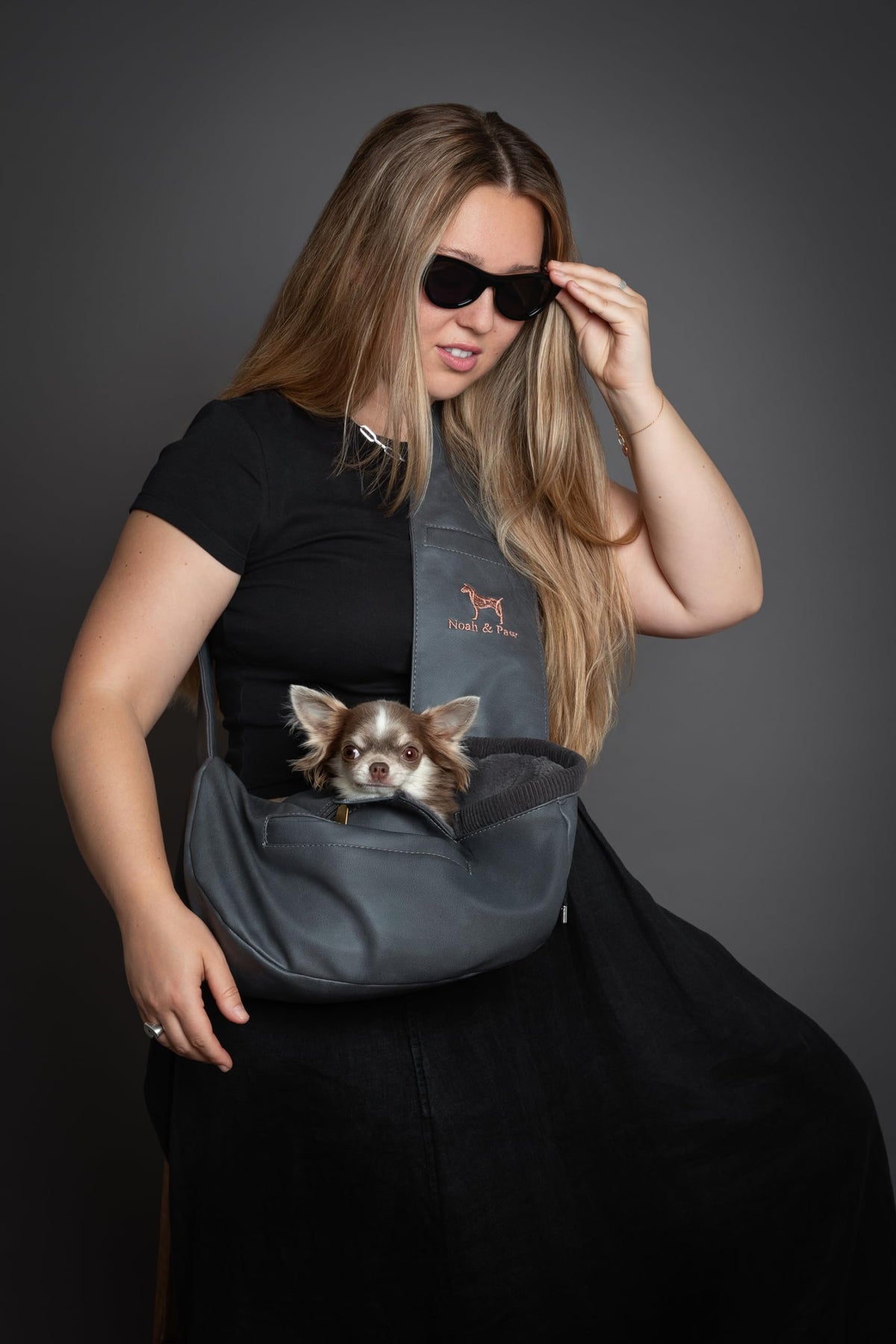 Noah & Paw Dog Sling Carrier for Dogs & Cats 3-10 lb (Faux Leather, Zipper)
