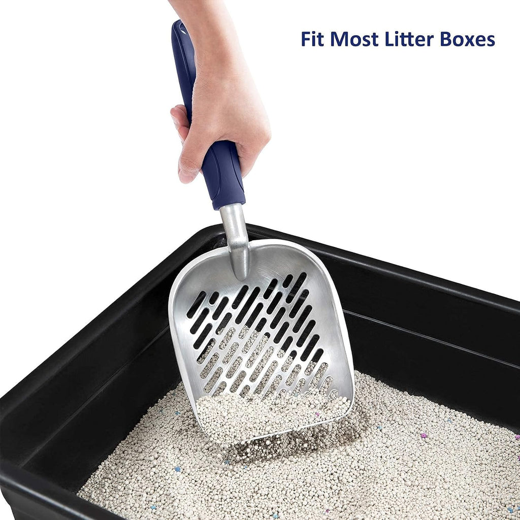 Cat Litter Scoop, Aluminum Alloy Sifter, Kitty Metal Scooper, Deep Shovel with Diagonal Sifting Hole, Long Handle, Kitte