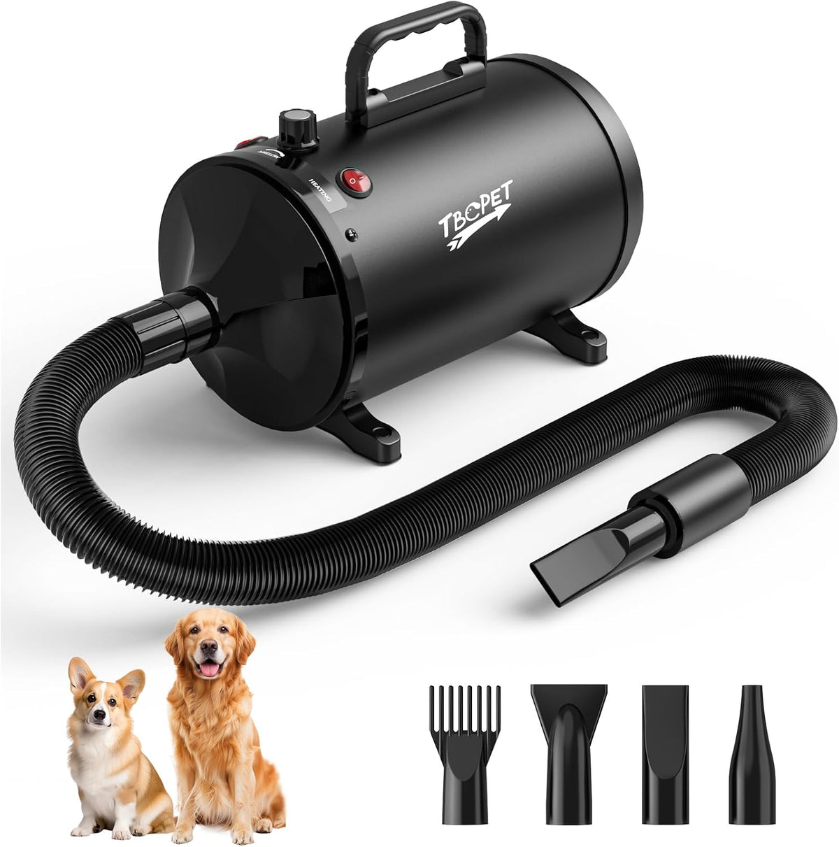 Dog Dryer High Velocity Dog Hair Dryer 5.2HP/3800W, Stepless Adjustable Speed Temperature Dogs Grooming Blow Dryer, Pet 