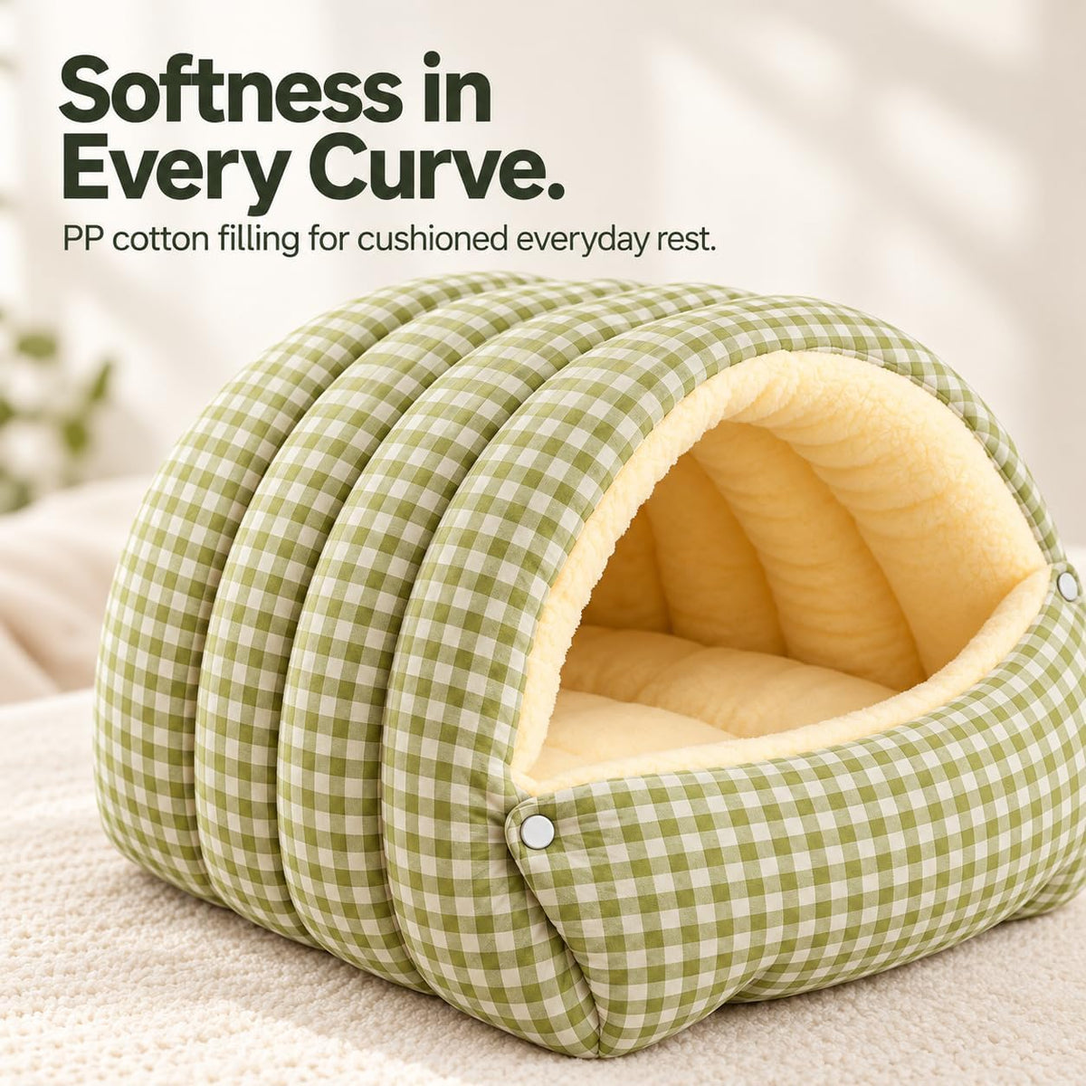 Dog Cave Bed & Cat Cave Bed,Thickened and Adjustable (Blue and White Checkered,L)