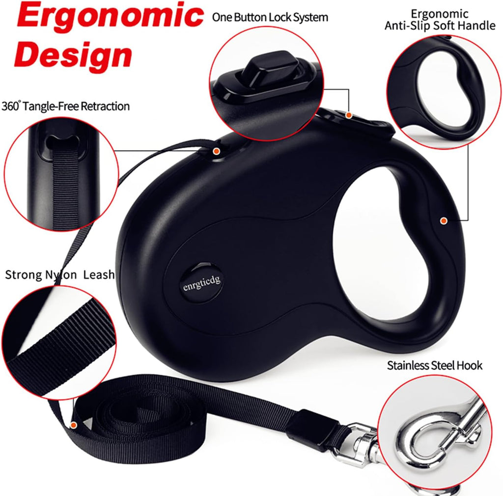 enrgticdg 16Ft Retractable Dog Leash,Light Weight Leash for Small to Medium Dogs/Cats Up to 50lbs,Stainless Steel Spring