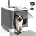 LCZLBRRD Covered Cat Litter Box with Lid for Kitten to Medium, Grey-White