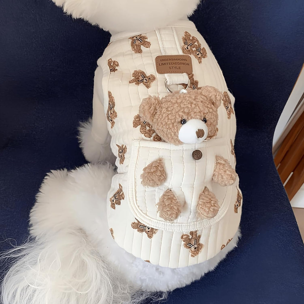 Dog Vest with 3D Plush Teddy Bear Pocket, 2-Pack，S (2.2-4.4lbs)