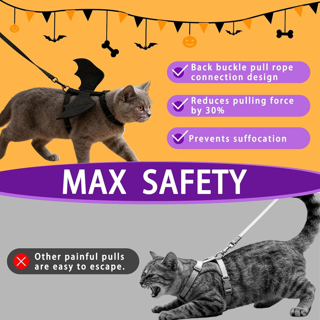 Cat Harness and Leash with Bat Wings, Escape Proof Leash (S)