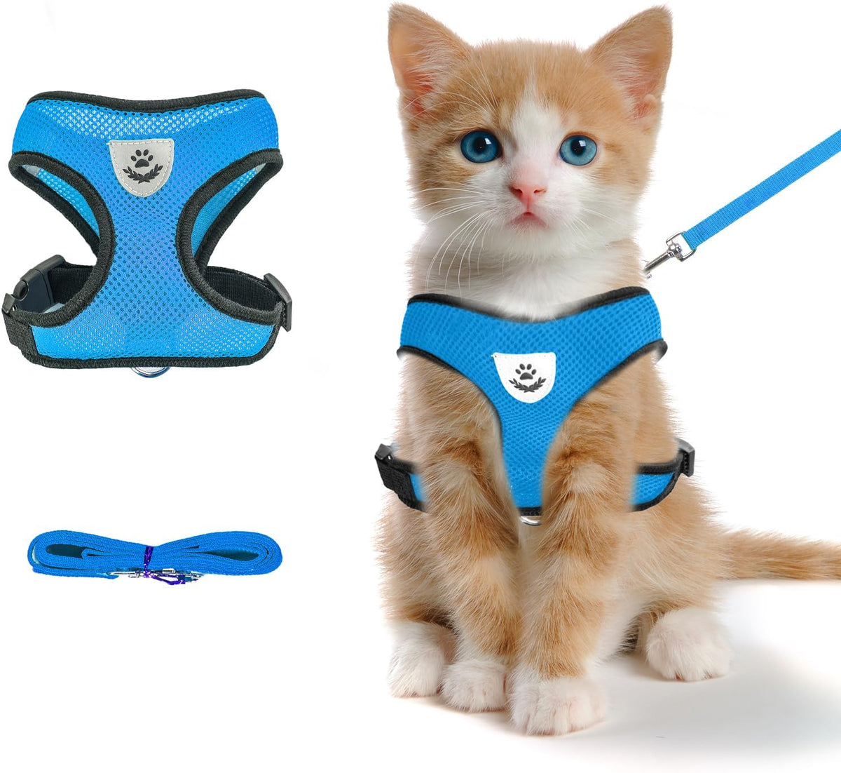 Black Cat Harness and Leash Set, Soft Mesh Adjustable Reflective, Size M