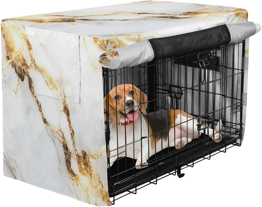 YETTASBIN White Gold Marble Dog Crate Cover, Universal Fits 36 Inch Wire Cages