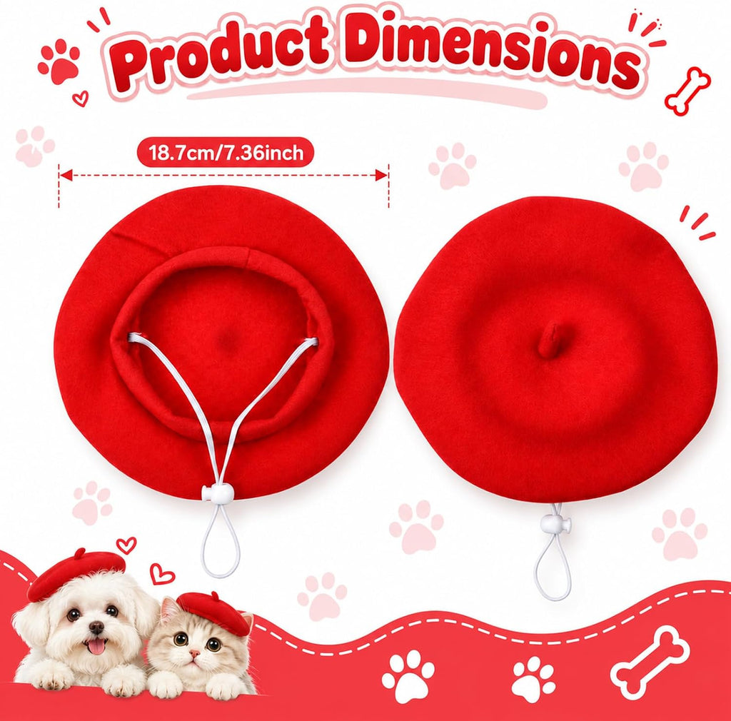 2 Pcs Funny Dog Beret,Adjustable Small Cat Beret Hat Halloween