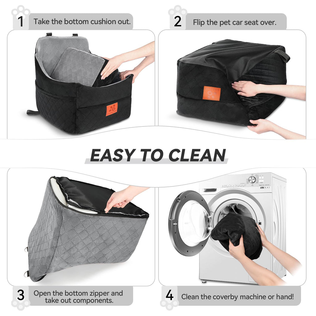 GL GLENSLAVE Dog Car Seat for Small/Medium Dogs, Dog Booster Car Seats with Thick Cushion for Dogs Under 35lbs, Detachable Washable Pet Carseat with Storage Pockets, 2 Safety Belts(Black/Grey)