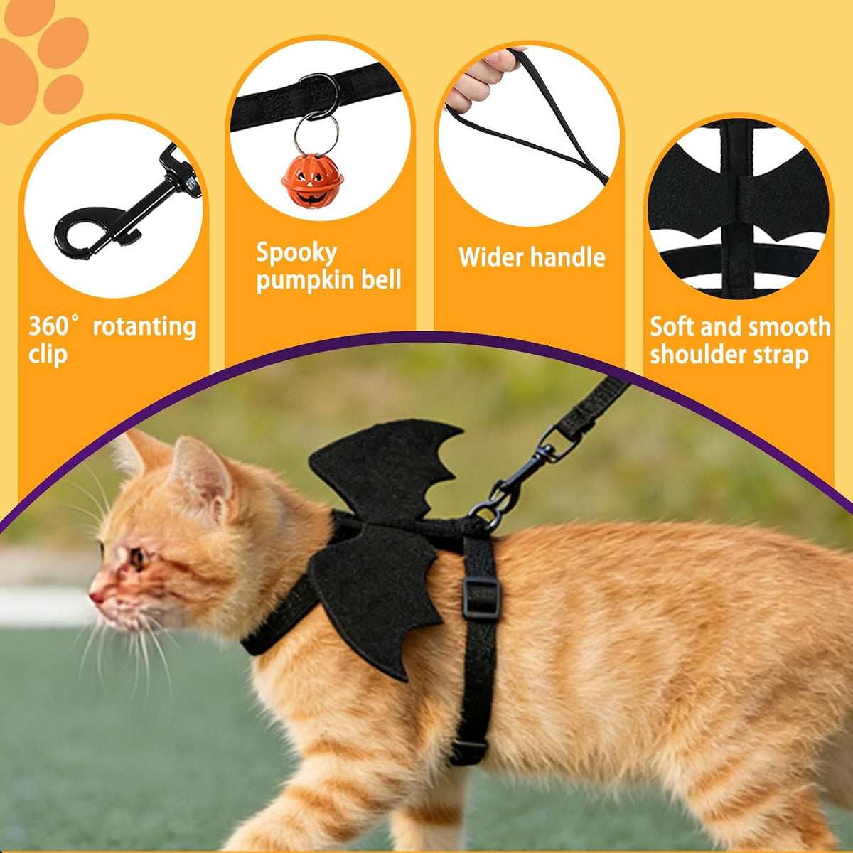 Cat Harness and Leash with Bat Wings, Escape Proof Leash (S)