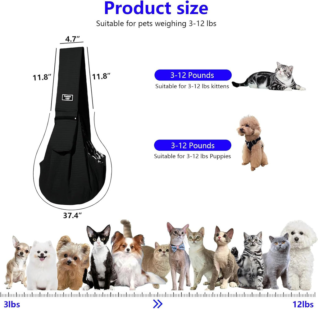 Dog Sling Water-Resistant Fabric for Small Dogs Cats 3-12 lbs,Black