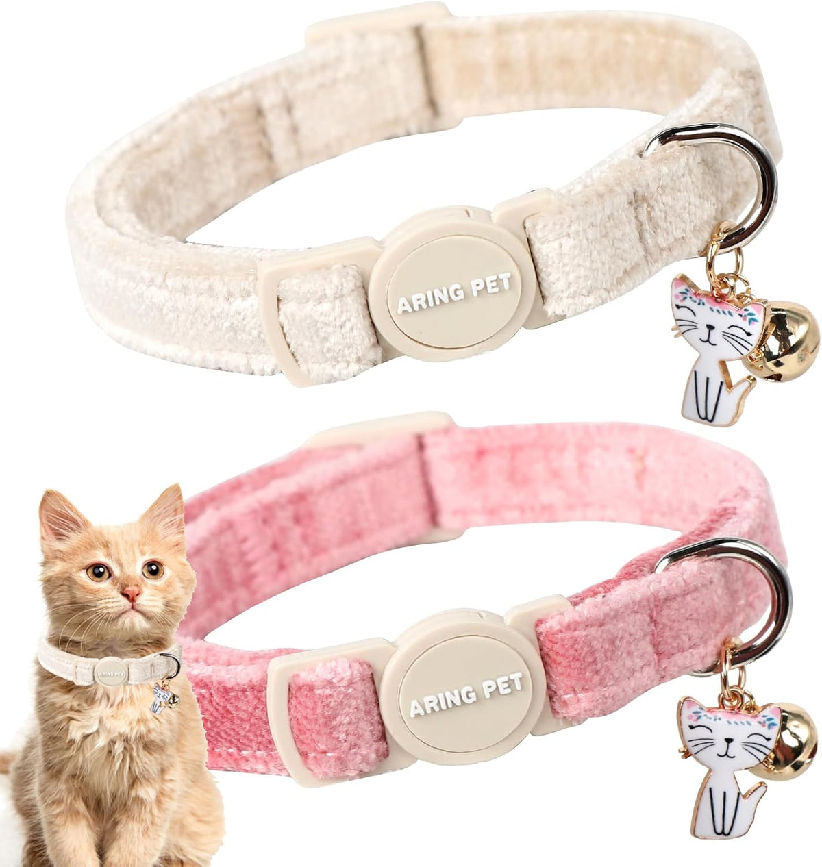 ARING PET 2 Pack Cat Collars-Cute Breakaway Cat Collar with Bell & Pendant, Adjustable Christmas Kitten Collars with Saf