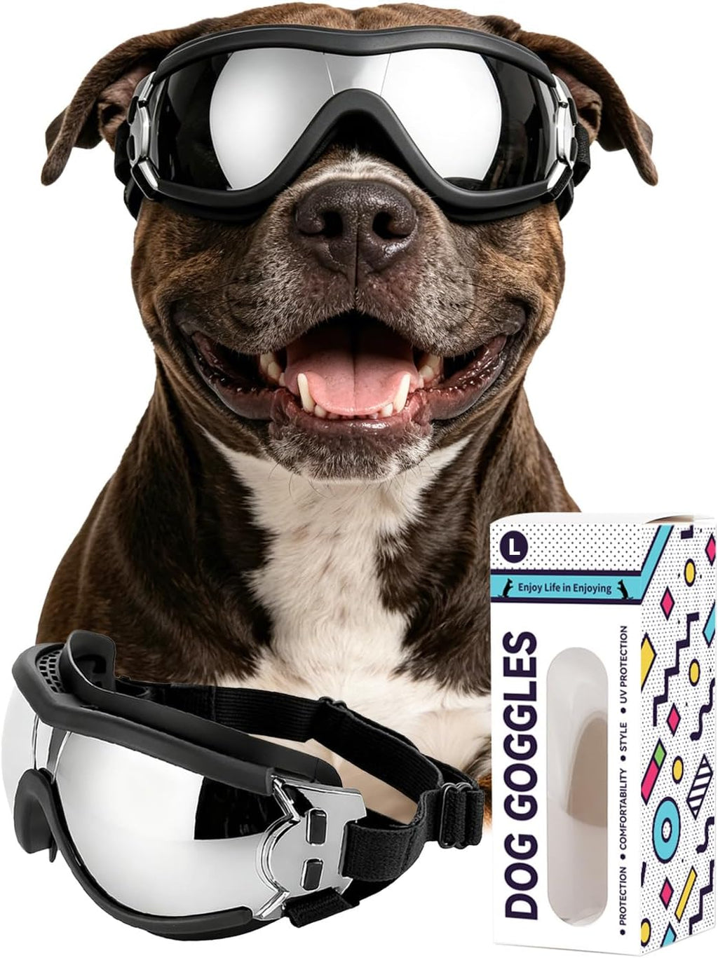 Dog Goggles for Medium to Large Breeds, Anti-UV Waterproof Windproof Dog Sunglasses with Adjustable Straps, Anti-Fog Ven