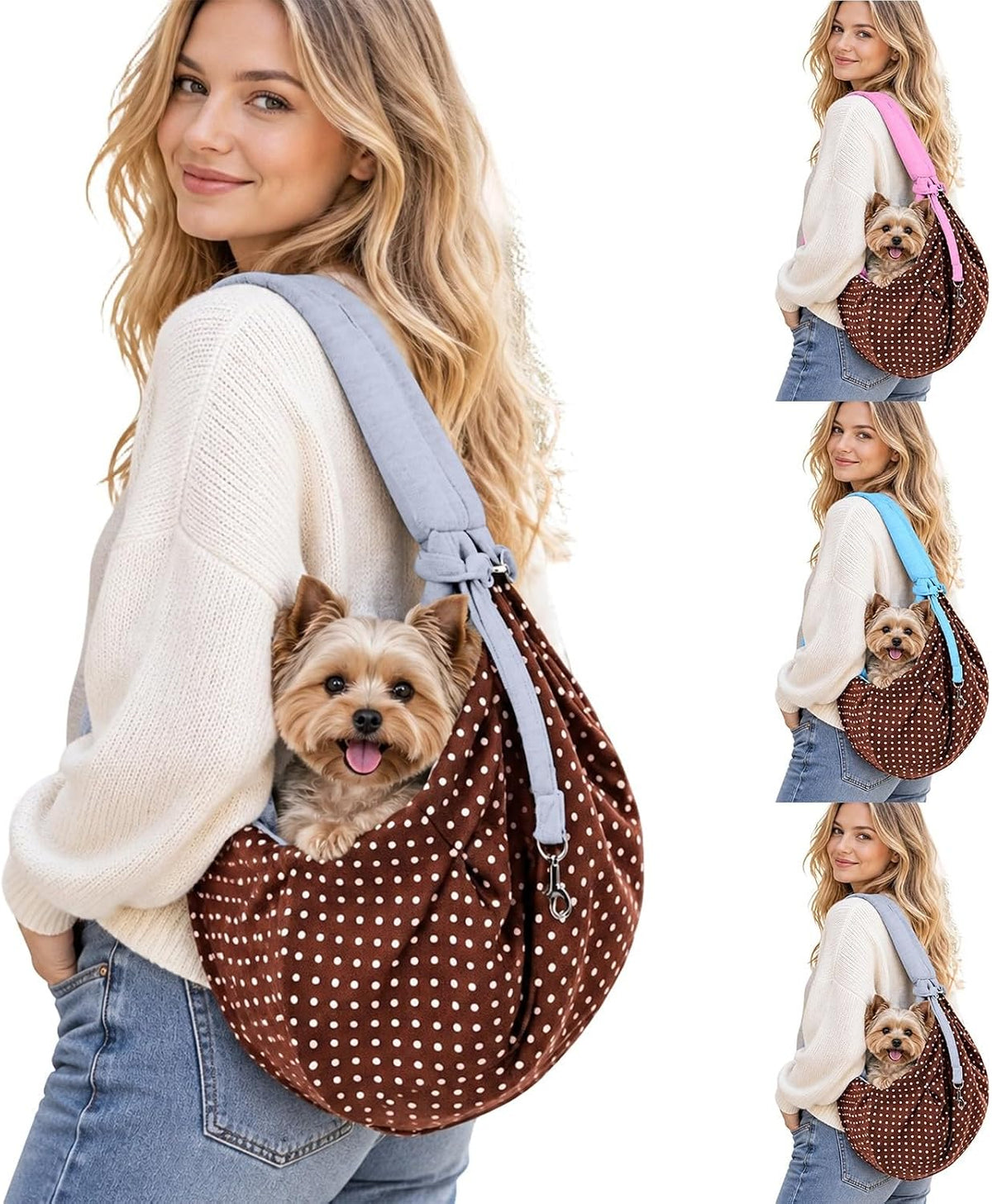 Women Men Pet Sling Carrier Bag Polka Dot Travel Tote for Cats Dogs