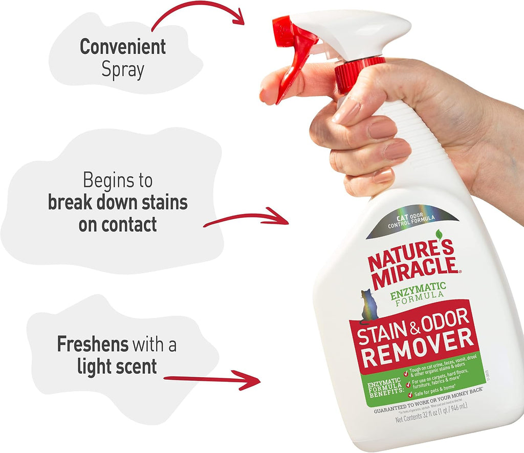 Nature's Miracle Cat Stain and Odor Remover With New Odor Control Formula 32 Ounce Spray