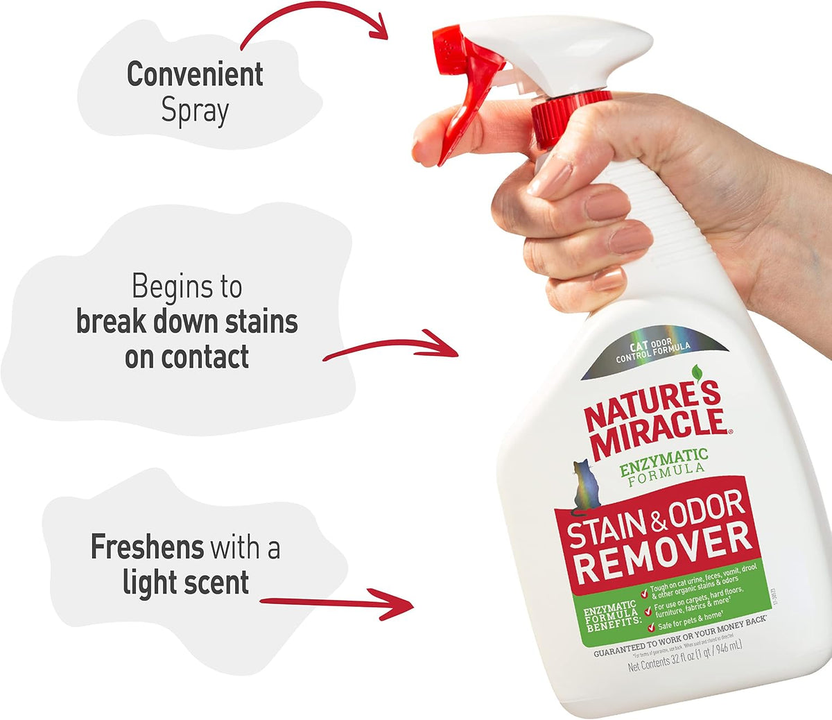 Nature's Miracle Cat Stain and Odor Remover With New Odor Control Formula 32 Ounce Spray