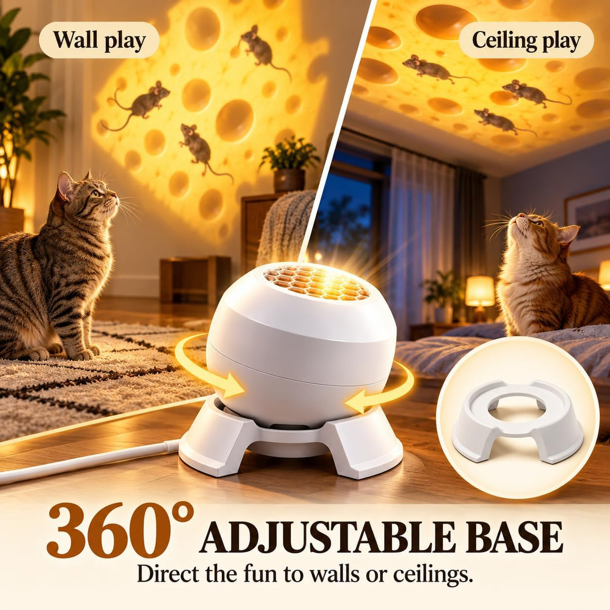 Cat Mouse Projector Light, Adjustable USB Enrichment Cat Toy for Indoor