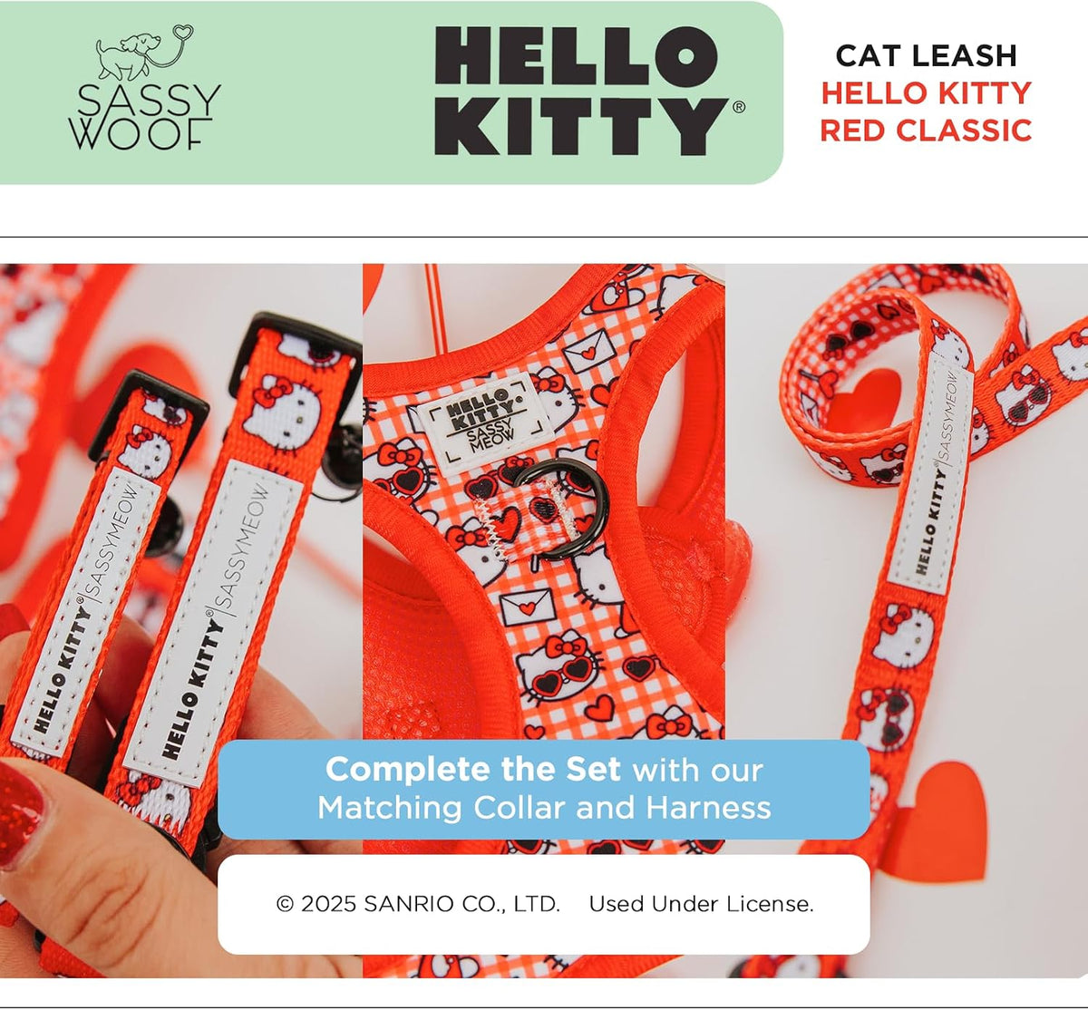 Sassy Woof Hello Kitty® Red Classic Cat Leash 60-Inch with Padded Handle
