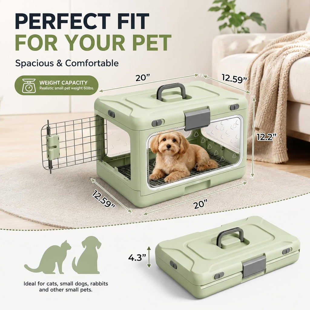 Hard Cat Carrier Foldable,Portable Dog Crate with Ventilation & Raised Separation Meshs Floor,Dog Travel Crate,Collapsib
