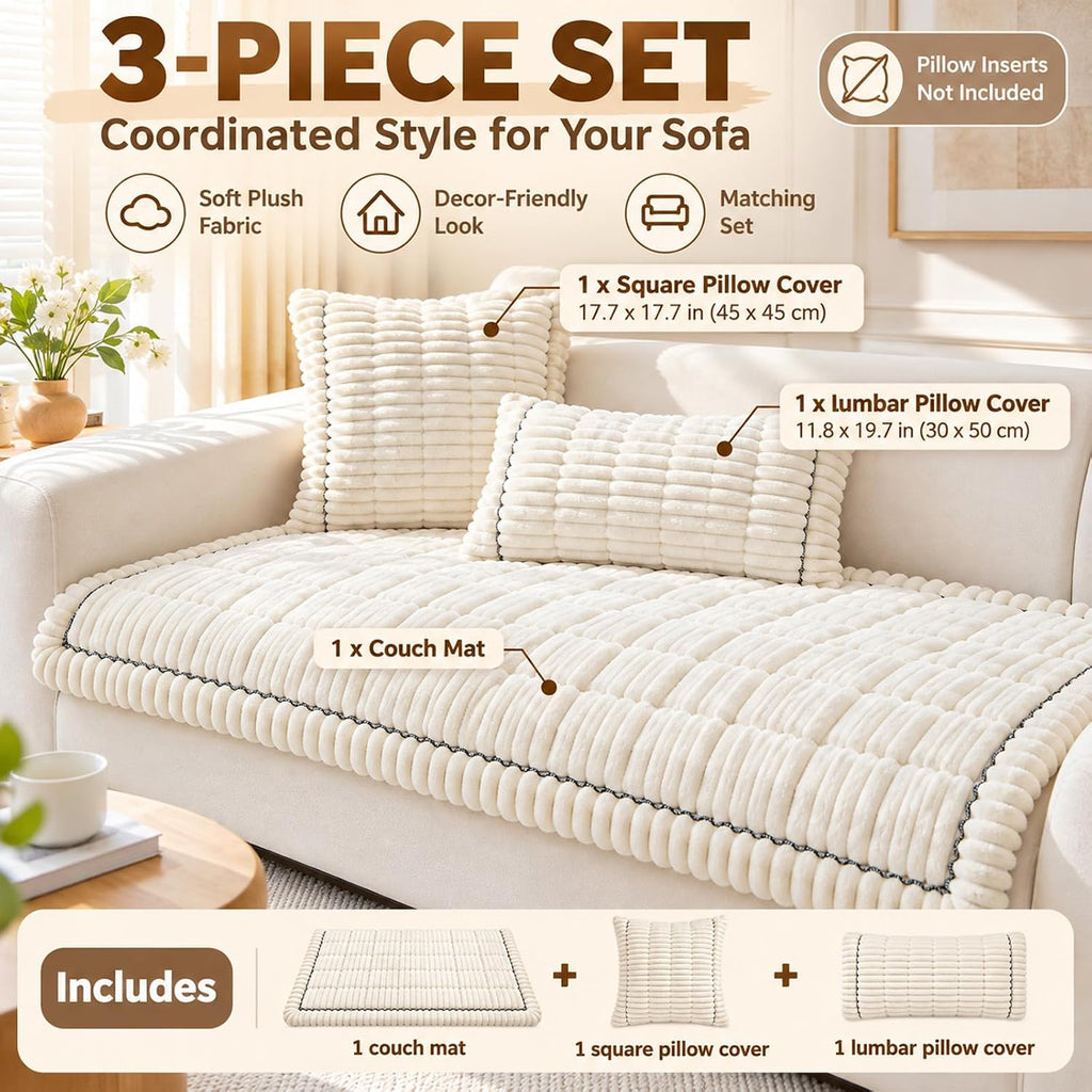 Pet Couch Cover 3-Piece Set, 2 Pillow Covers (Dark Gray,27.6 x 59.1 in)
