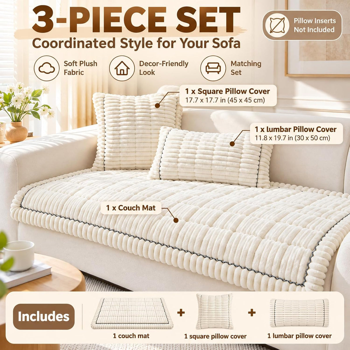 Pet Couch Cover 3-Piece Set, 2 Pillow Covers (Dark Gray,27.6 x 59.1 in)