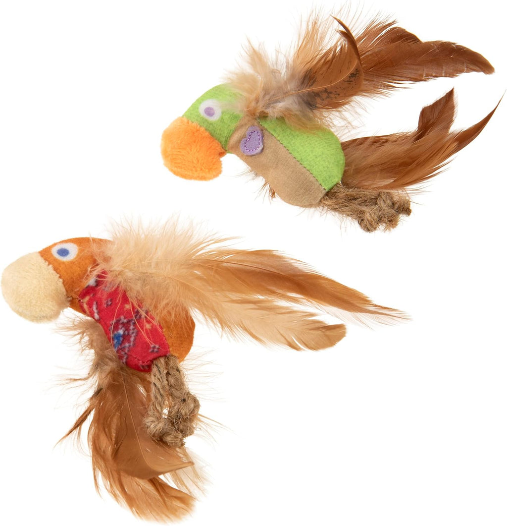 Instincts by SmartyKat 2-Pack HappyNip Love Mates Feather Birds Plush Cat Toys, Contains Catnip & Silvervine - Orange/Gr