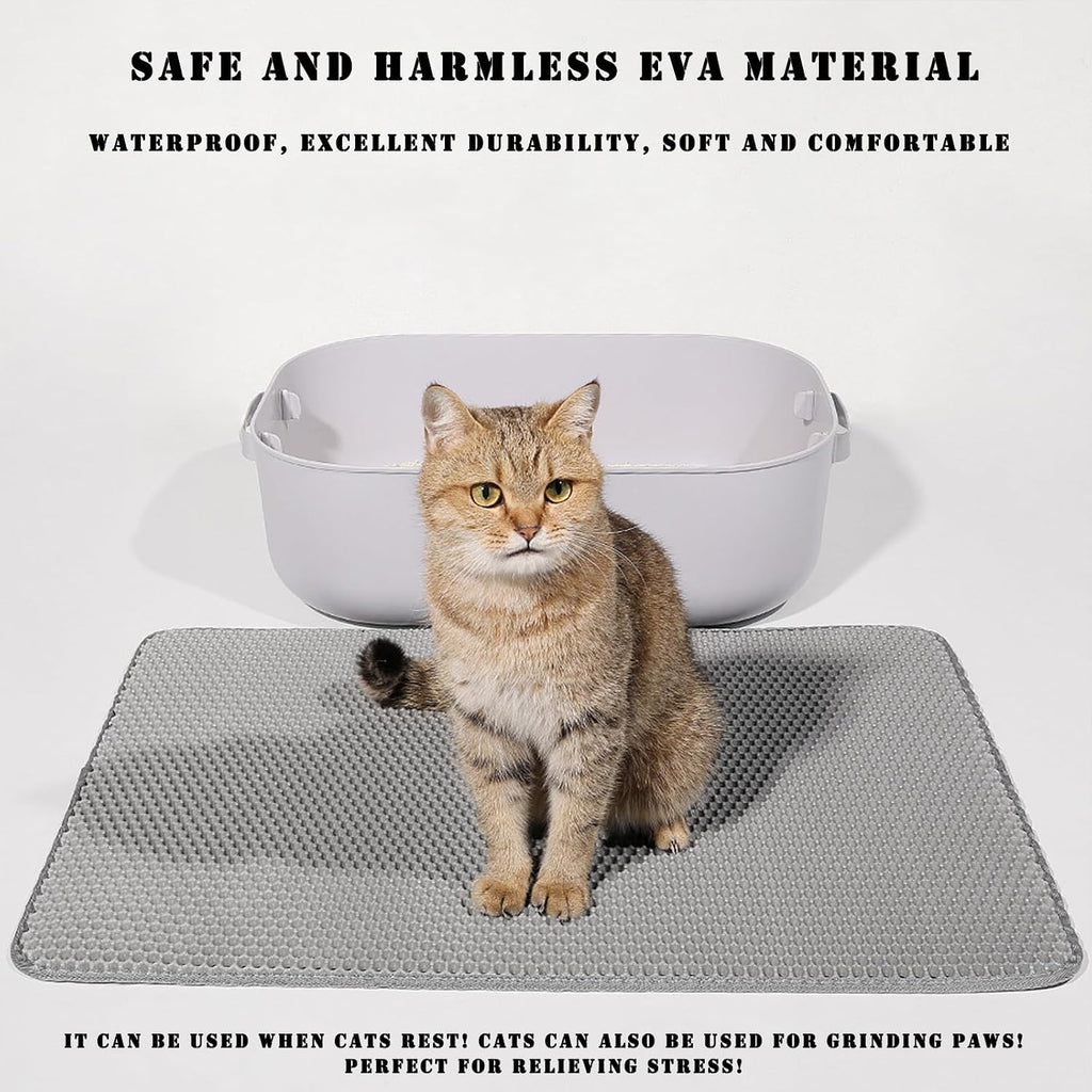 Cat Litter Mat, Double Layer Cat Litter Box Mat (35x24 Inch, Khaki)