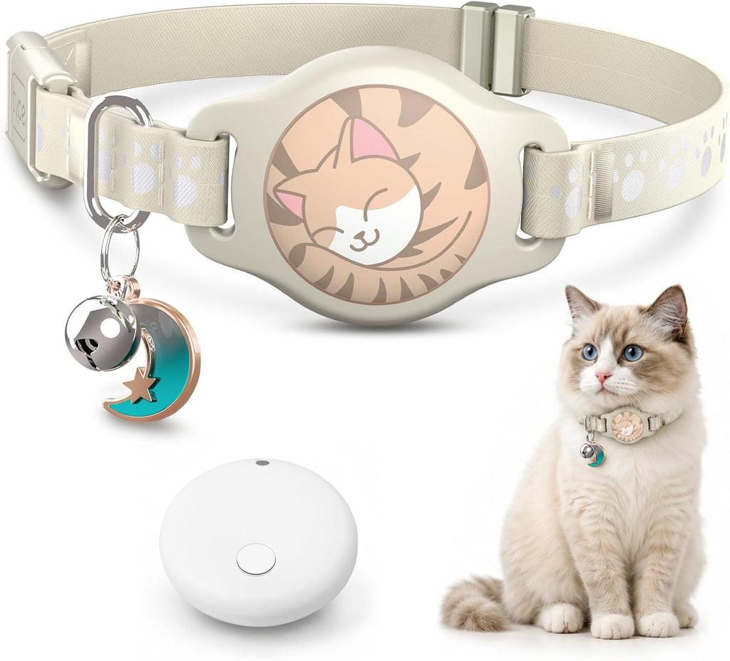 Cat Tracker Collar with Finder Tag - Waterproof Airtag Cat Collar, Black