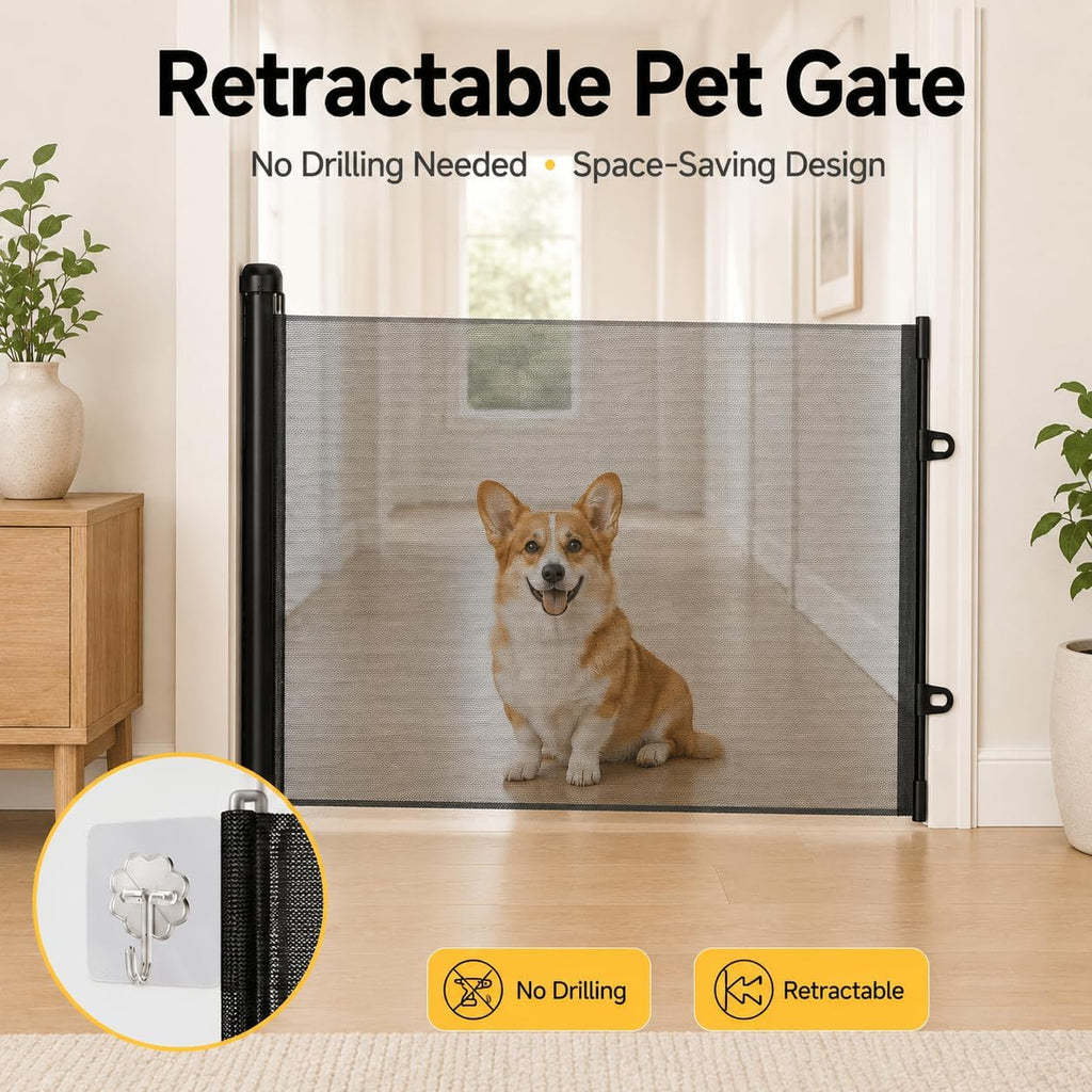 Retractable Pet Gate for Dogs & Cats, 70.9 inches Wide x 30.7 inch High