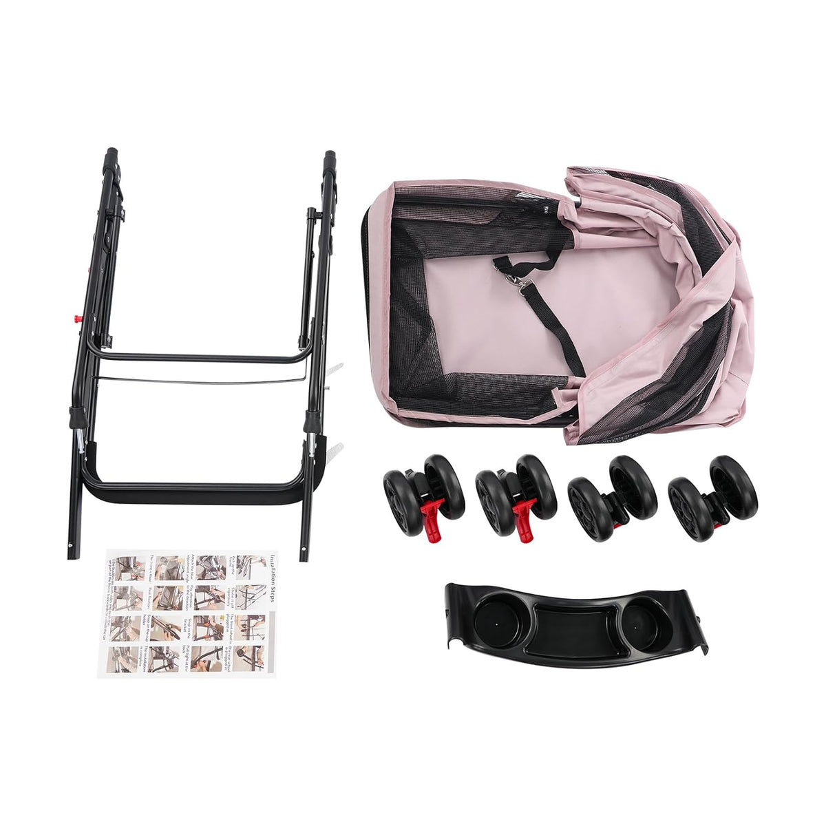 Pet Stroller Foldable Lightweight for Small Dogs Cats(Pale Pinkish Grey)