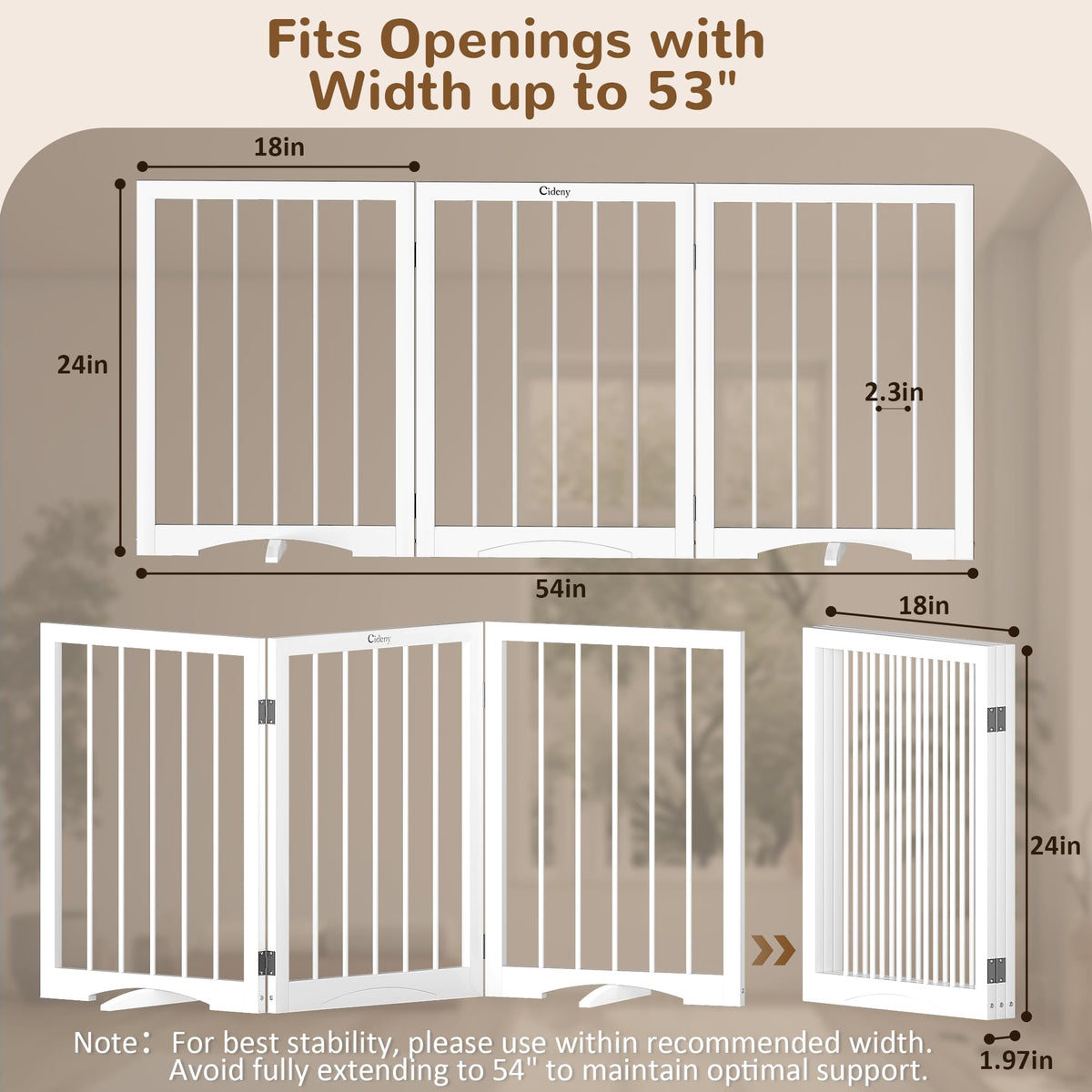 Cideny Free Standing Dog Gate Indoor, Foldable Dog Gate for Stairs Doorways